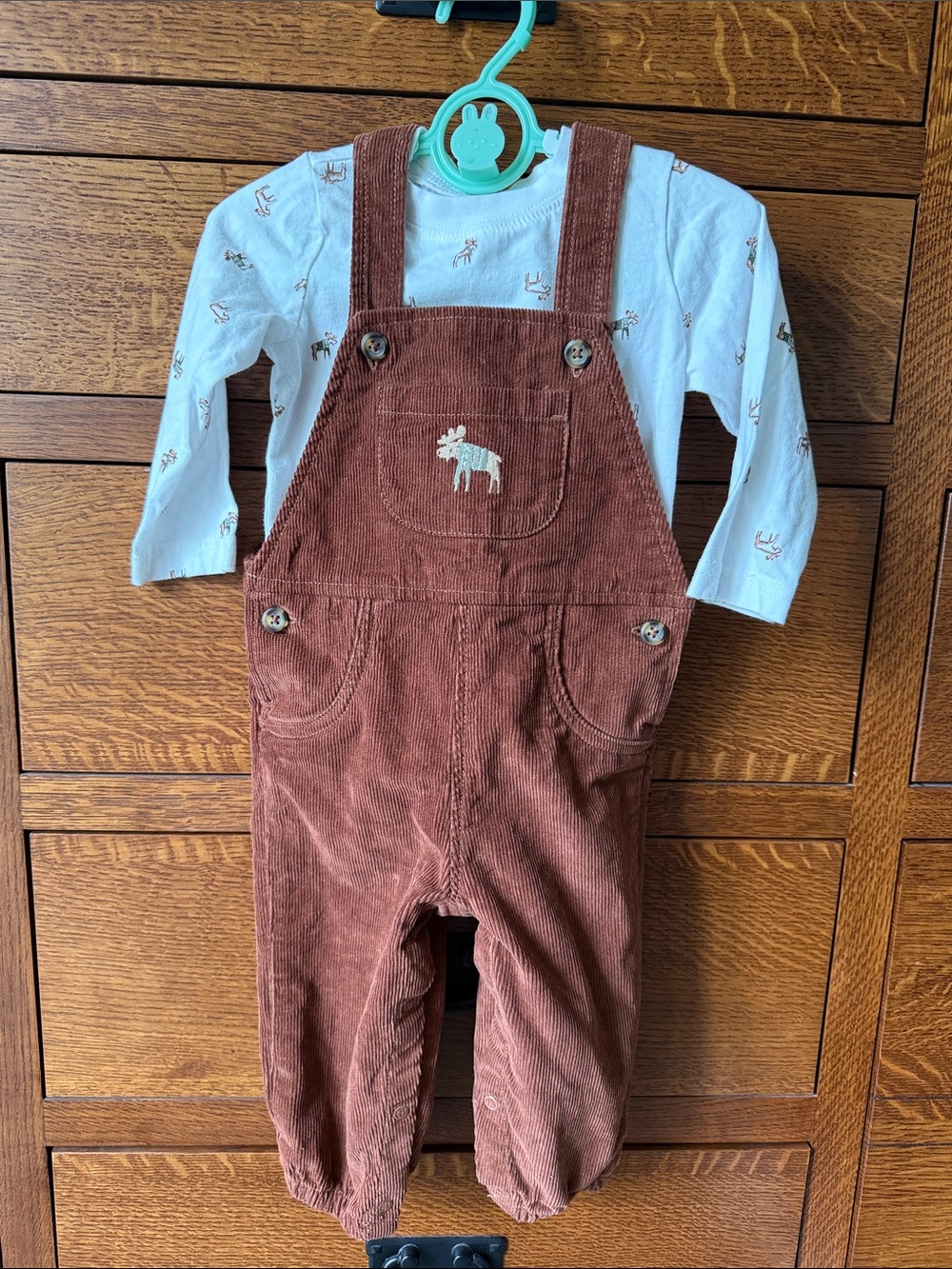 Carter's 12M moose overalls and shirt set NWOT